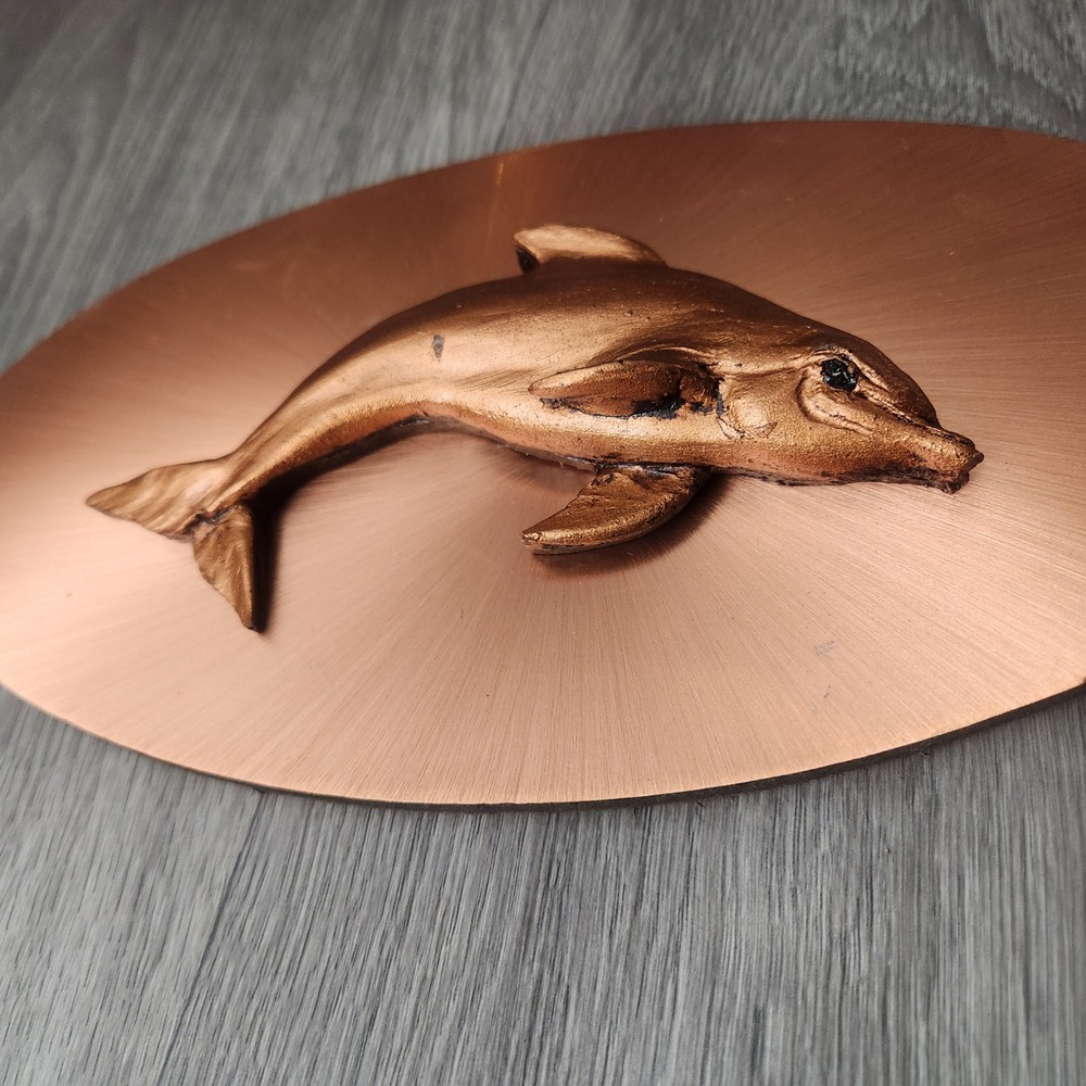 Vintage Dolphin Wall Plaque 3D Sculpted Metal Art Copper Bronze Nautical Decor‎
